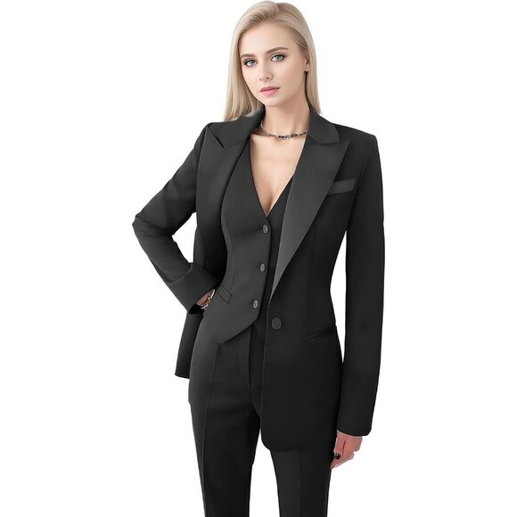 Allingentle Pant Suits Women Black Work Professional 3 Piece Set Office Attire - Picture 1 of 5